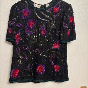 Embellished Black and Purple Women's Top
